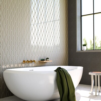 Latte glossy hexagon ceramic wall tile in a contemporary bathroom setting by Country Floors