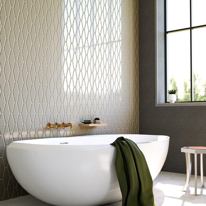 Latte glossy hexagon ceramic wall tile in a contemporary bathroom setting by Country Floors