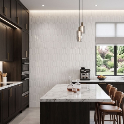 Azulejos decorativos de cerámica Royal White Glossy con relieve y diseño de piquetes, 2×6 (DC00228)