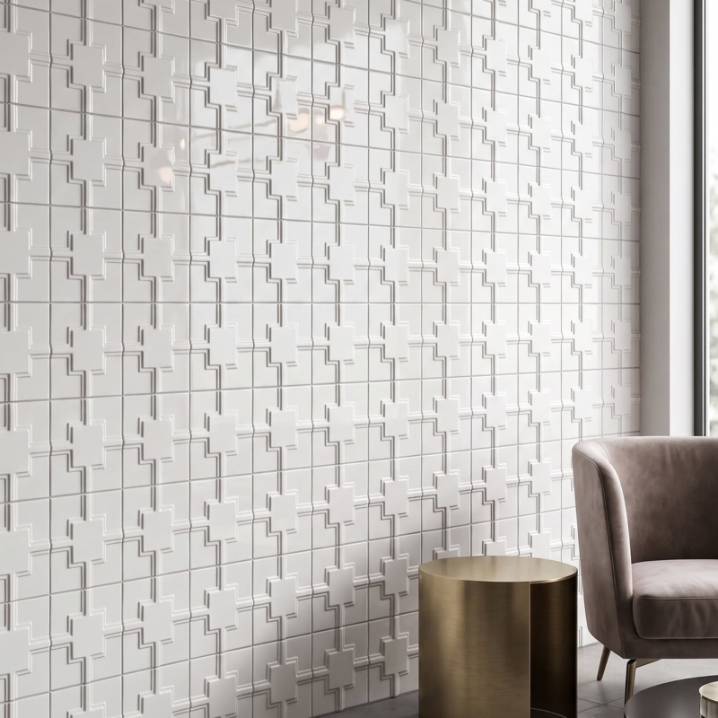 Royal White Glossy Link Ceramic Accent Tiles 6×6 (DC00243)