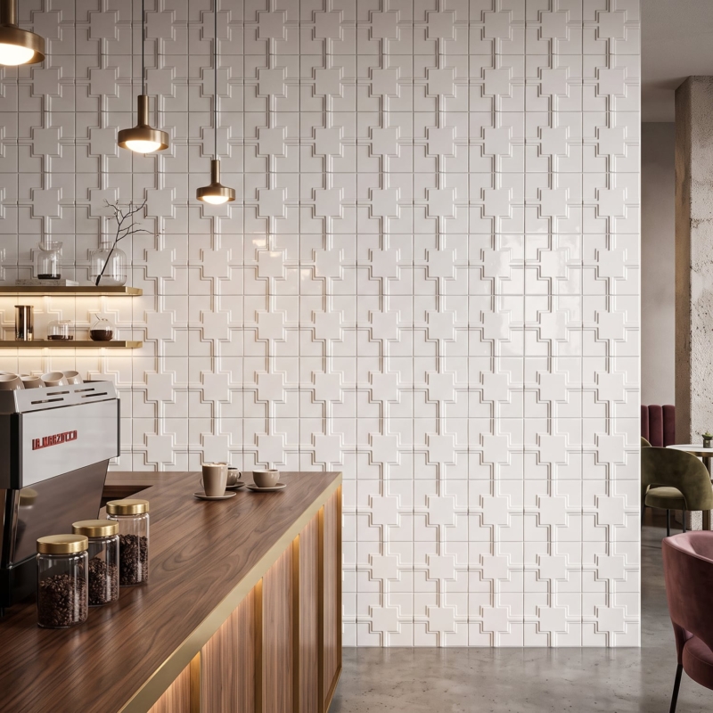 Royal White Glossy Link Ceramic Accent Tiles 6×6 (DC00243)
