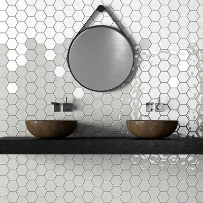 Cold Glossy Hexagon 5 Ceramic Tile 5 (DC00256) Royal White Glossy Hexagon 5 Ceramic Tile 5 (DC00259)