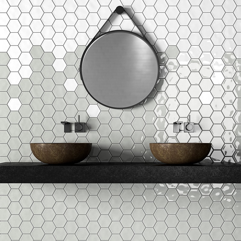 Royal White Glossy Hexagon 5 Ceramic Tiles 5 - Country Floors of
