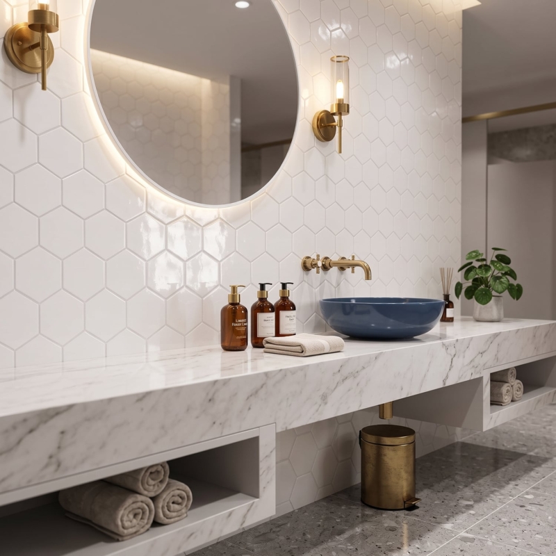 Royal White Glossy Hexagon 5 Ceramic Tile 5 (DC00259)