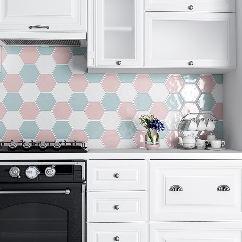 Jules Glossy Hexagon 5 Ceramic Tile 5 (DC00260) Royal White Glossy Hexagon 5 Ceramic Tile 5 (DC00259) Rosie Glossy Hexagon 5 Ceramic Tile 5 (DC00258)