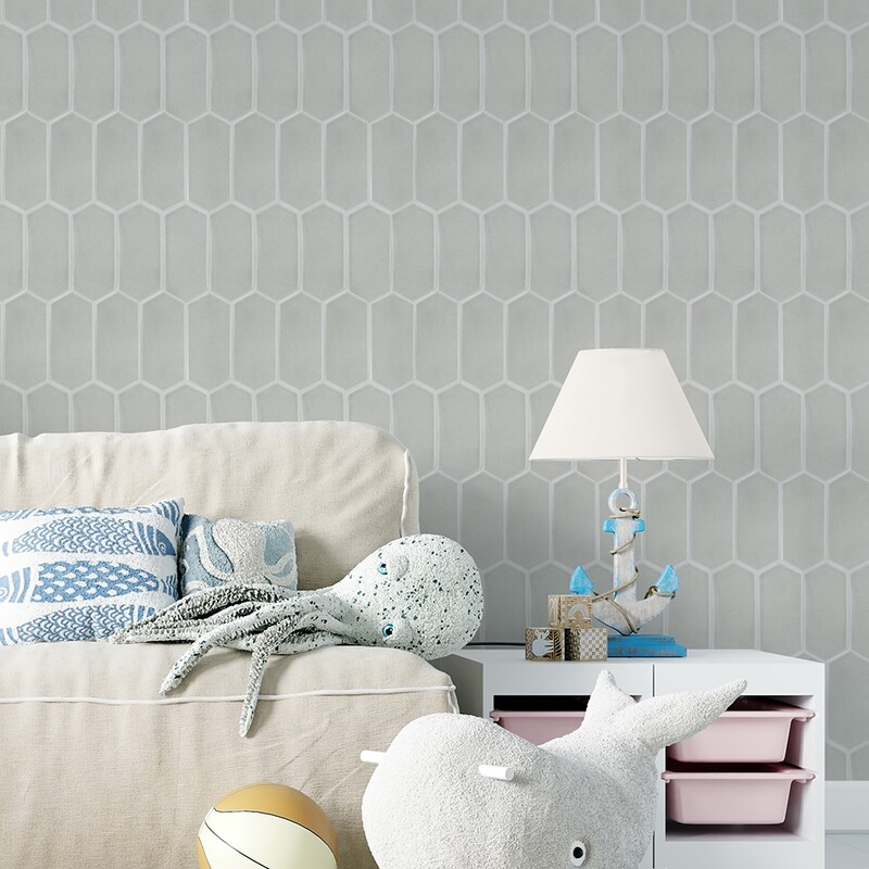 White glossy picket tile for modern kids bathroom wall by Country Floors