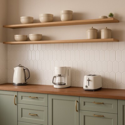 Royal White Glossy Picket Ceramic Tiles 3×6 (DC00265) Room Scene Image