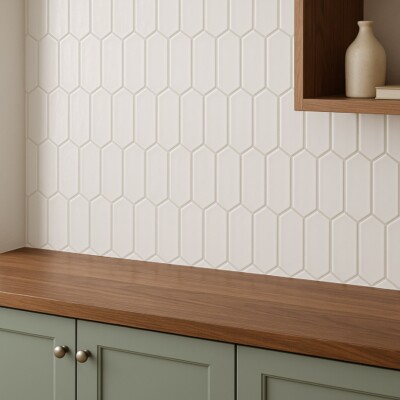 Royal White Glossy Picket Ceramic Tiles 3×6 (DC00265) Room Scene Image