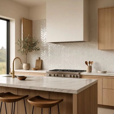 Royal White Glossy Chevron Ceramic Tiles 2×6 (DC00271)