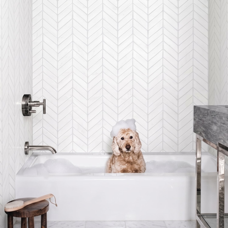 Satin Cotton Matte Chevron Ceramic Tile 2×6 (DC00273)