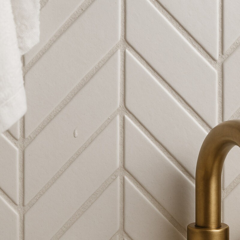 Contemporary bathroom wall with chevron tiles creating elegant textured modern space by Country Floors