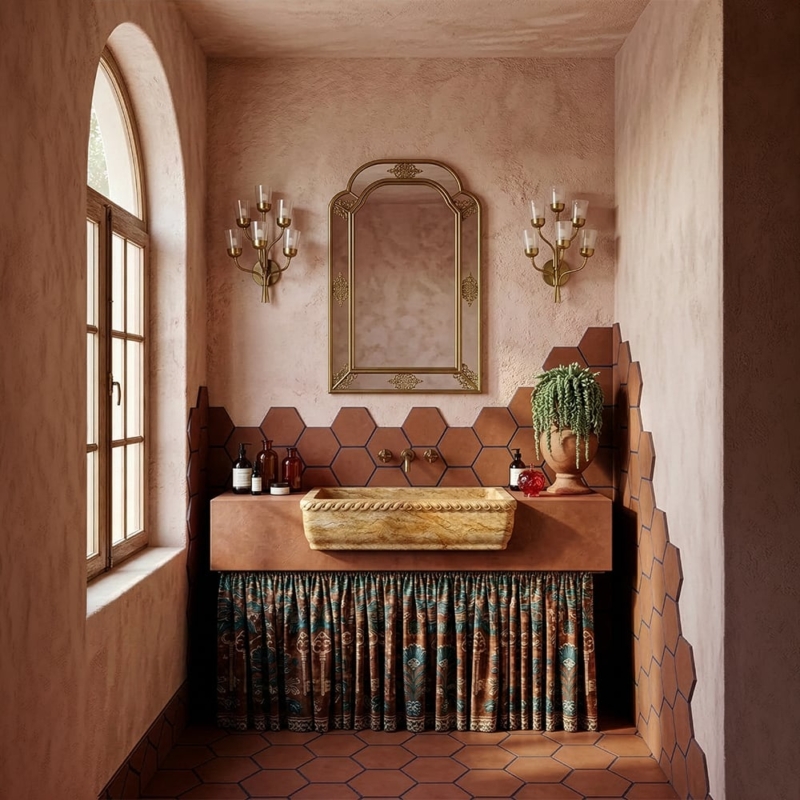 Azulejo de terracota fosco feito à mão com 8 hexágonos (DC8)
