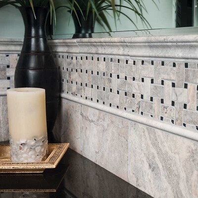 Silverado Honed Filled Andorra Travertine Moldings 2×12 (ML00535) Silverado Honed Filled Travertine Tile 12×12 (TL13098)