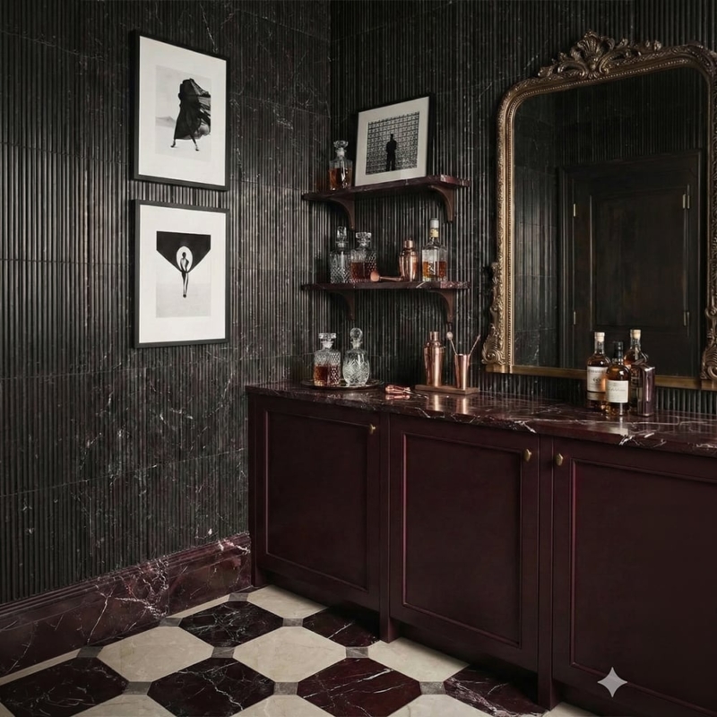 Iris Black Honed Thin Fluted Marble Accent Tiles 4×18 (ML01021)
