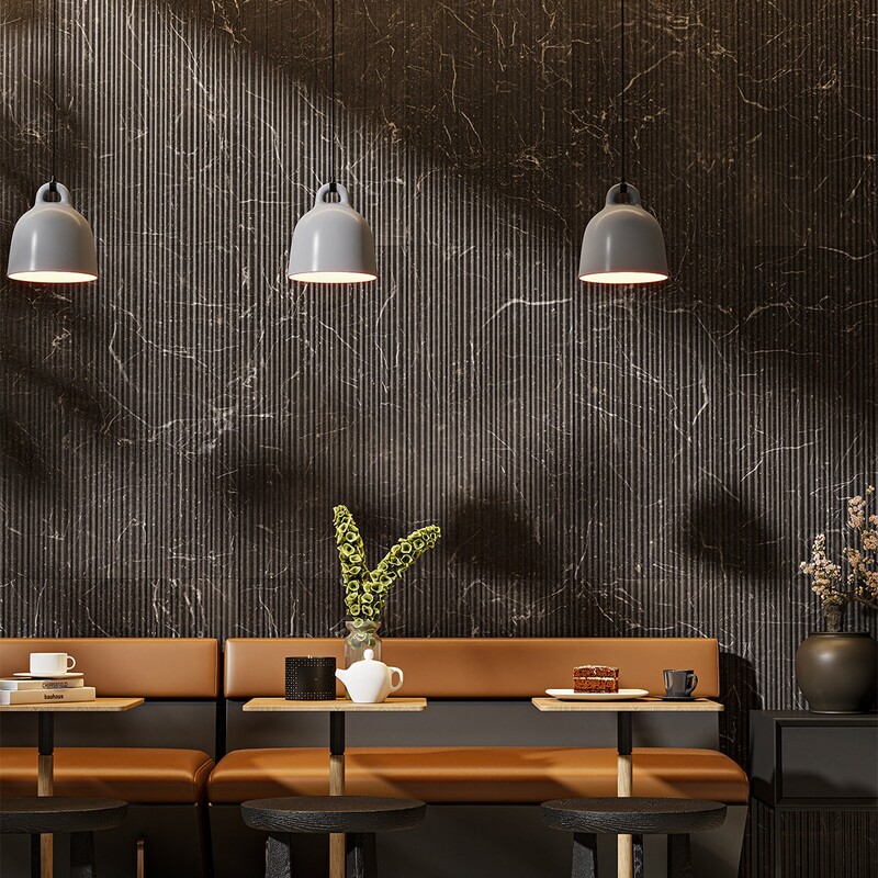 Iris Black Honed Thin Fluted Marble Tile 18×36 (ML01042)
