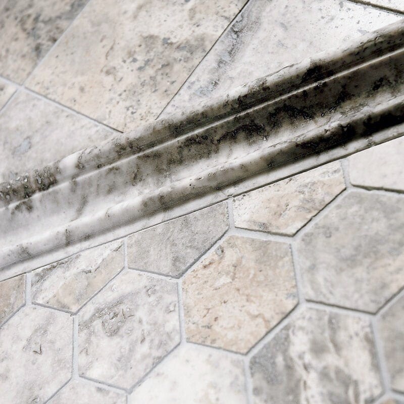Silverado Honed Filled Hexagon Travertine Mosaic 10 3/8×12 (MS00734) Silverado Honed Filled Andorra Travertine Moldings 2×12 (ML00535) Silverado Honed Filled Travertine Tile 12×12 (TL13098)