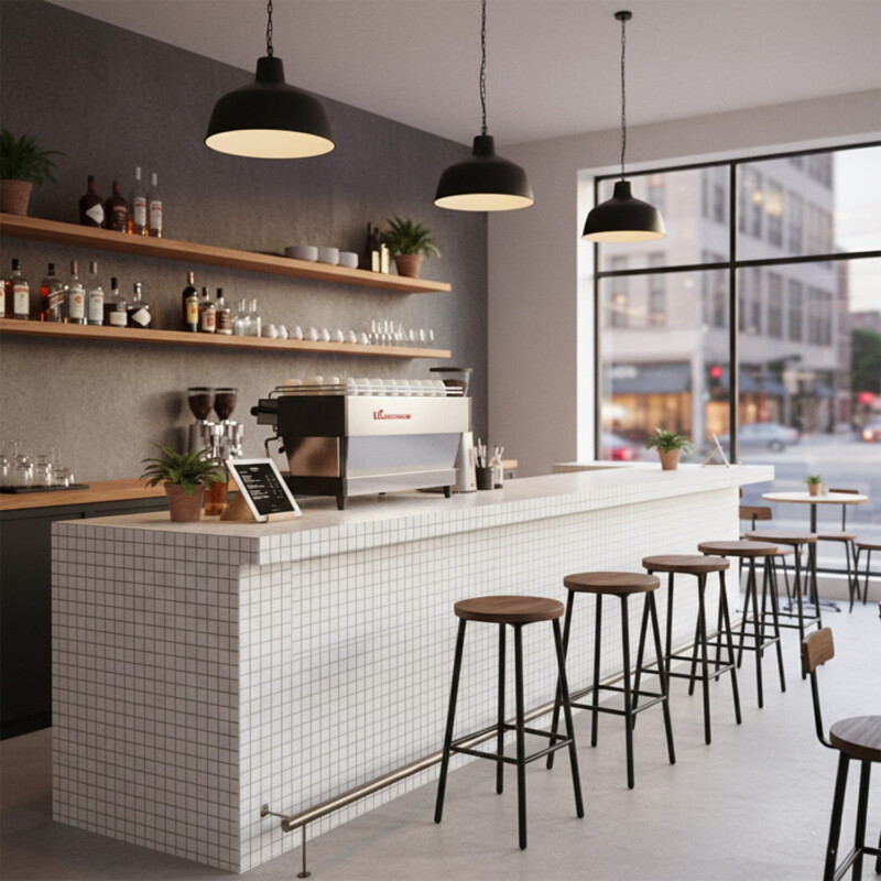 Snow White Polished mosaic tile for stylish bar counter design by Country Floors