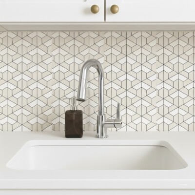 Diana Royal&snow White Textured 3d Hexagon Marble Mosaic 10 3/8×12 (MS01270)