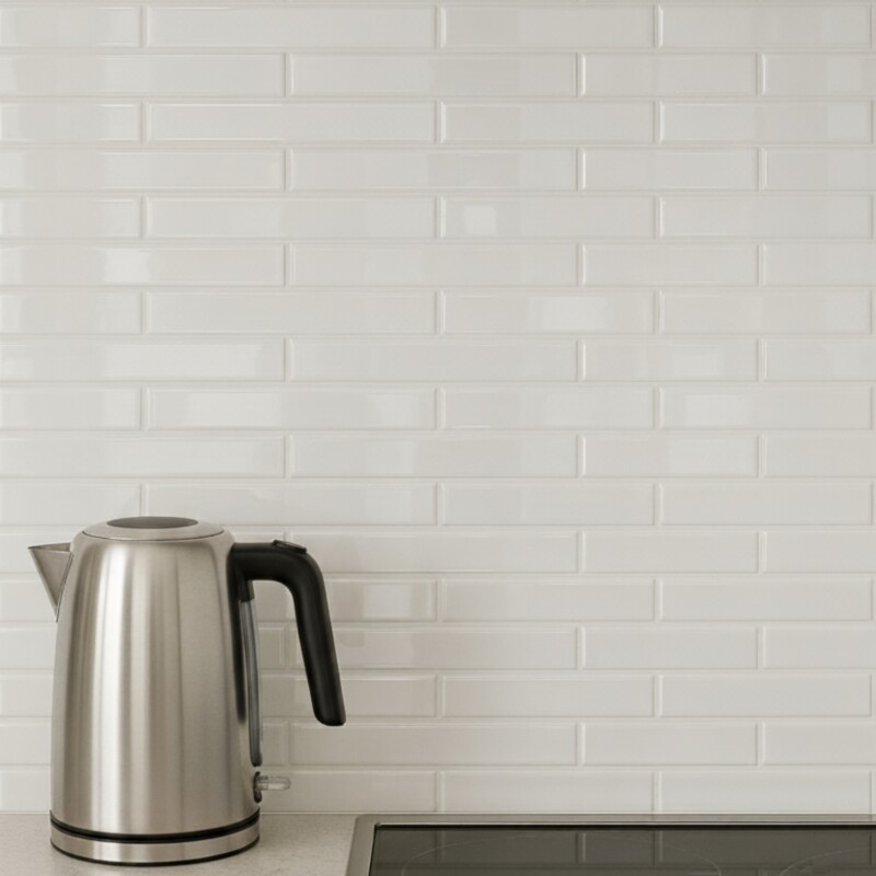 Aspen White Polished 5/8×3 Marble Mosaic 12×12 (MS01351)