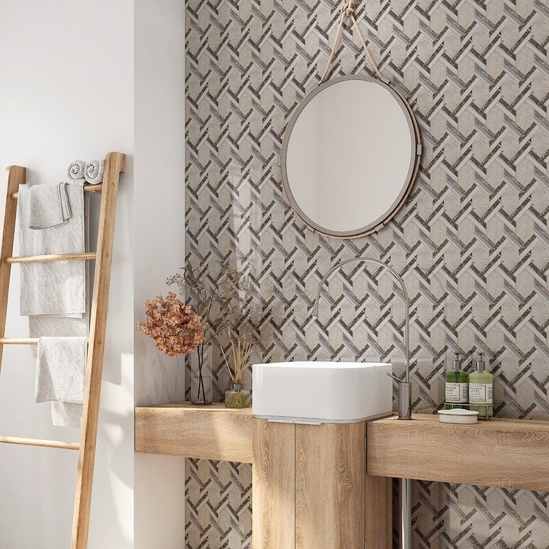 Britannia, Skyline, Silver Drop Multi Finish Braided Hexagon Marble Mosaic 9 11/16×16 7/16 (MS01489)