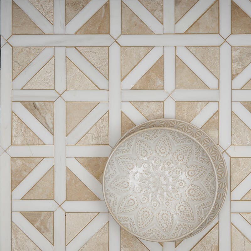 Diana Royal, Snow White Honed Classic Lattice Marble Mosaic 14 3/4×14 3/4 (MS01495)