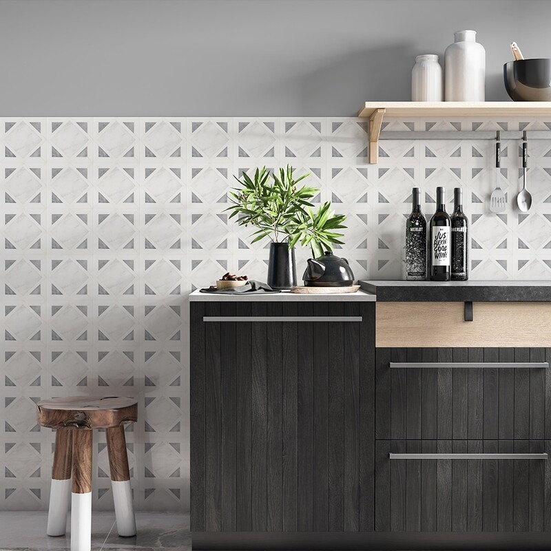 Snow White, Allure, Glacier Multi Finish Kent Marble Mosaic 13 9/16×13 9/16 (MS01504)