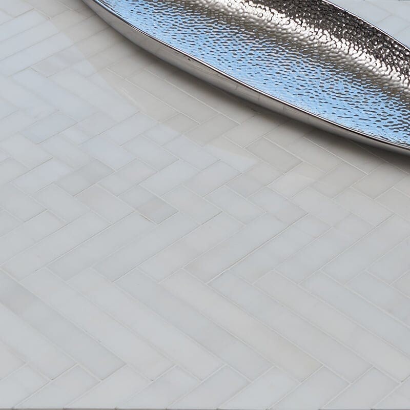 Snow White Polished Mixed Herringbone Marble Mosaic 16 5/6×12 1/16 (MS01532)
