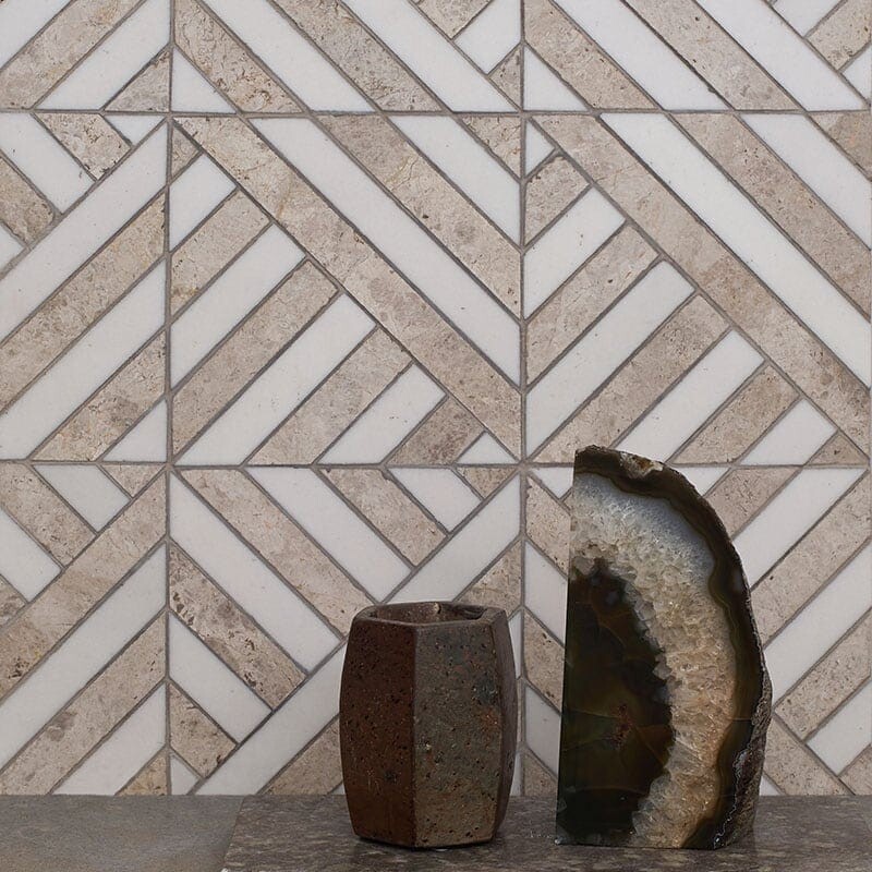 Silver Shadow, Snow White Honed Ponte Marble Mosaic 14 5/16×14 5/16 (MS01541)