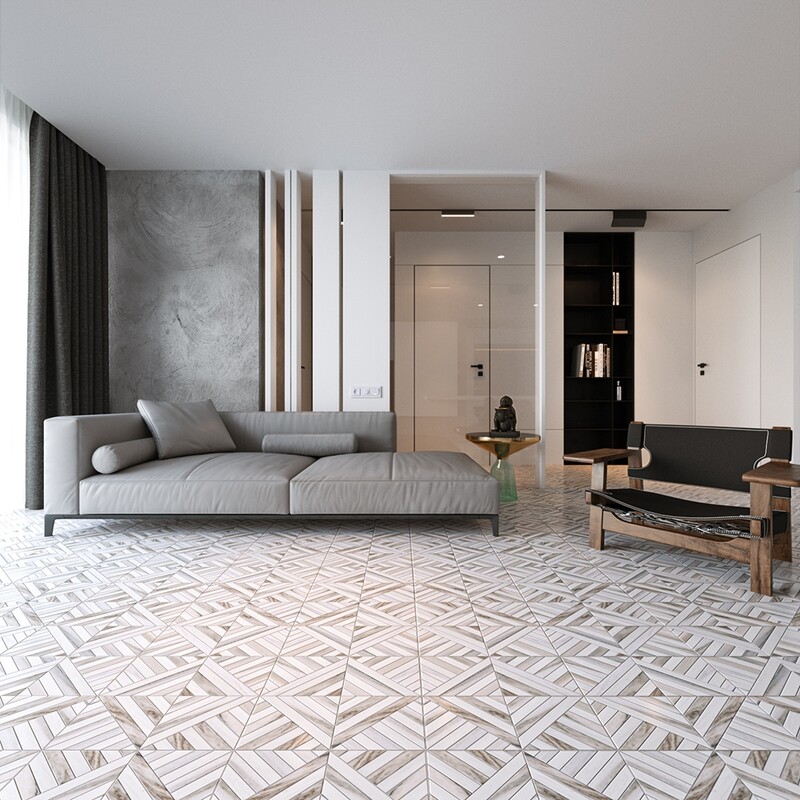 Skyline, Snow White Honed Ponte Marble Mosaic 14 5/16×14 5/16 (MS01542)
