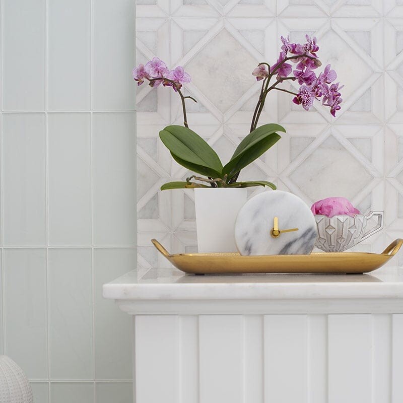 Snow White, Avalon Multi Finish Kent Marble Mosaic 13 9/16×13 9/16 (MS01575)