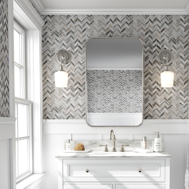 Skyline Polished Herringbone Marble Mosaic 12 1/8×13 3/8 (MS01596)