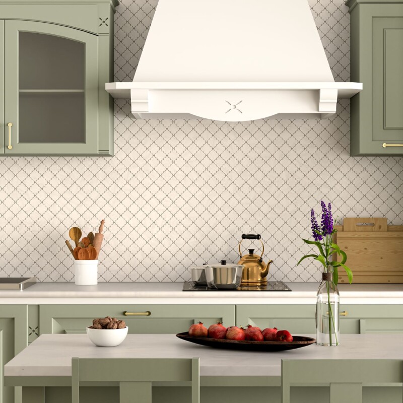 Snow White Polished Arabesque Marble Mosaic 12×12 (MS01622)