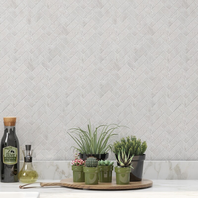 Iceberg Polished Herringbone Marble Mosaic 12 1/8×13 3/8 (MS01669)