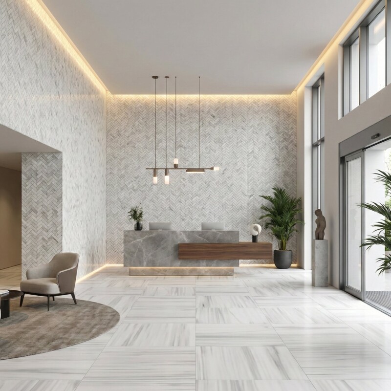 Frost White Honed Herringbone 5/8×2 Marble Mosaics 12 1/8×13 3/8 (MS01704)
