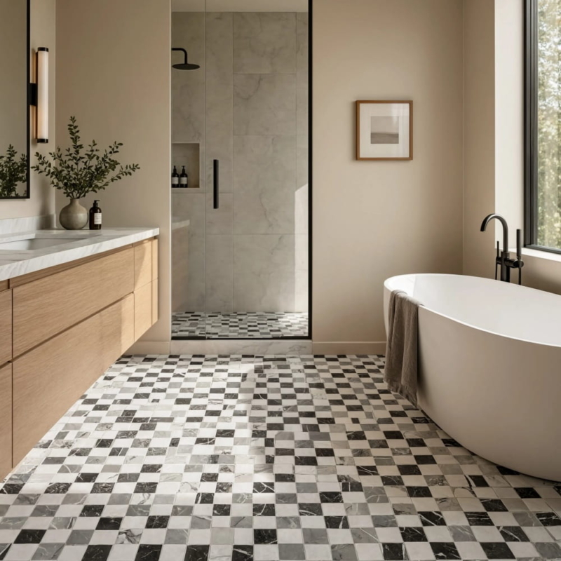 Allure Light, Snow White, Black Honed 2×2 Marble Mosaics 12×12 (MS01712)