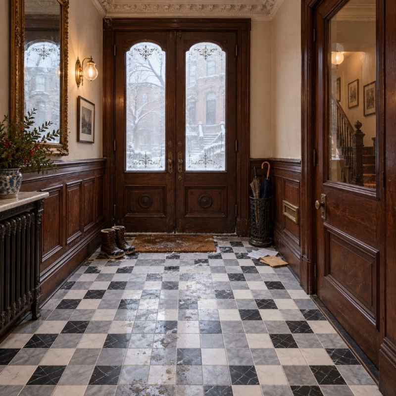 Allure Light, Snow White, Black Honed 4×4 Marble Mosaics 16×16 (MS01716)