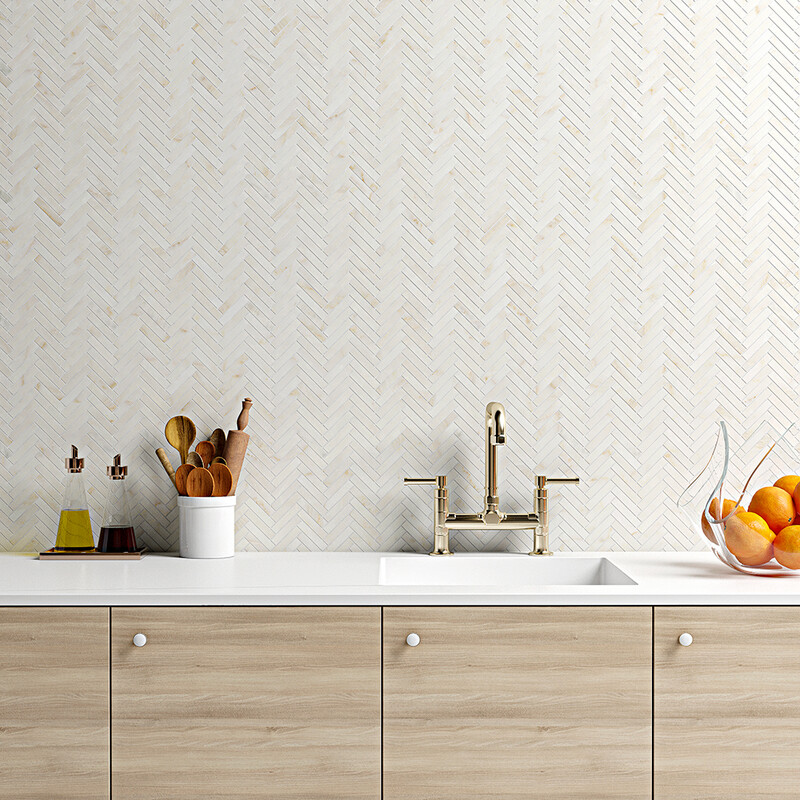 Calacatta Amber Honed Herringbone Marble Mosaic 12 1/8×13 3/8 (MS01999)