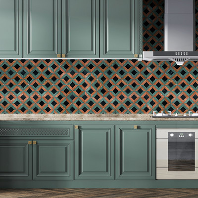 Verde Capri, Red Laguna, Black Honed Marble Mosaic 12 5/8×12 5/8 (MS02083)