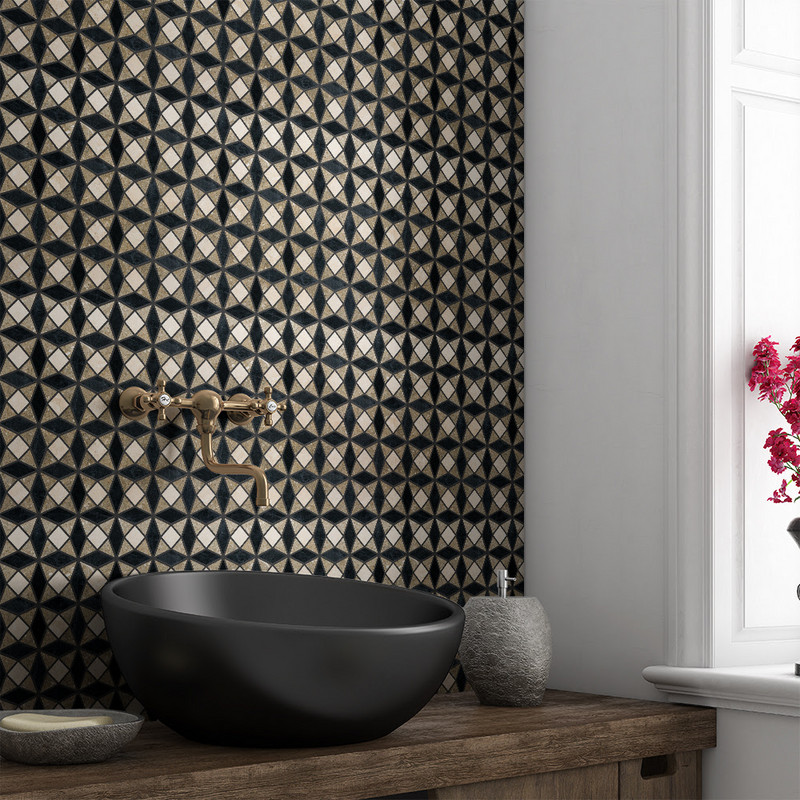 Black, Champagne, Olive Green Honed Marble Mosaic 12 5/8×12 5/8 (MS02085)