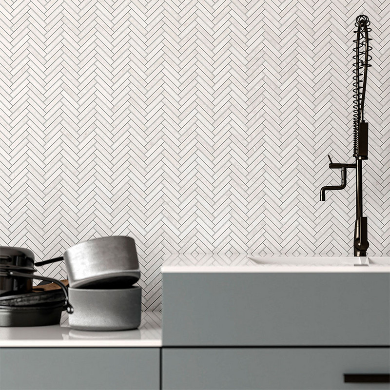 Iceberg Honed Herringbone 5/8×3 Marble Mosaic 12 1/8×13 3/8 (MS02118)
