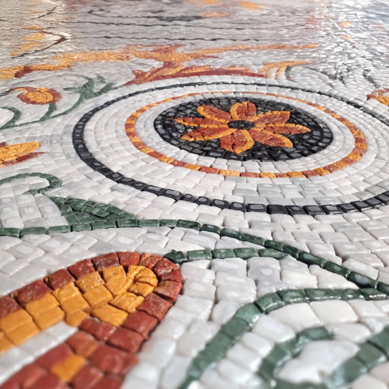 Hand Made Custom Flower Honed Marble Mosaics 19 11/16×39 3/8 (MS02135)