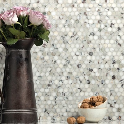 Calacatta Viola Honed Penny Round Marble Mosaic 11 1/4×11 3/4 (MS02169)