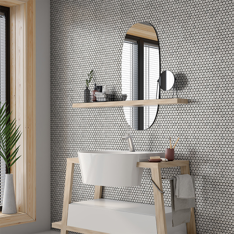 Thala Gray Tumbled Penny Round Limestone Mosaic 11 1/4×11 3/4 (MS02174)