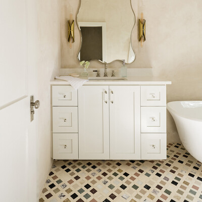 Classic marble mosaic bathroom floor for timeless interior style by Country Floors