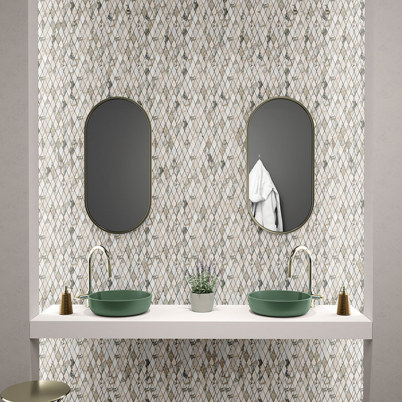 Calacatta Green Honed Rhomboid Marble Mosaic 8 3/4×10 9/16 (MS02234)