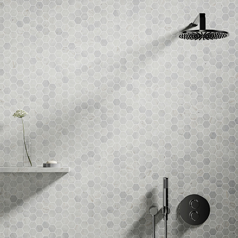 Carrara Blend Honed Hexagon 2 Marble Mosaic 10 3/8×12 (MS02246)
