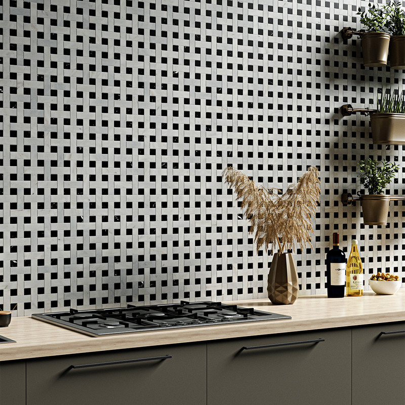 Carrara Blend Honed Basket Weave 1×3 Marble Mosaic 12×12 (MS02248)