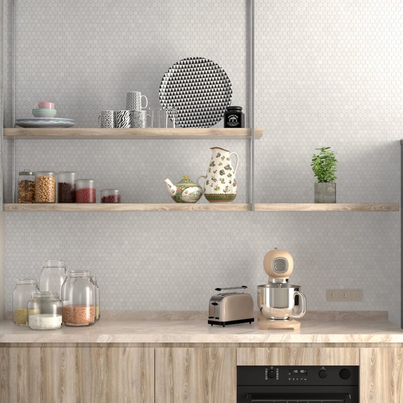 Bianco Dolomiti Classic Honed Hexagon 1×1 Marble Mosaic 11 1/2×12 1/4 (MS02289)