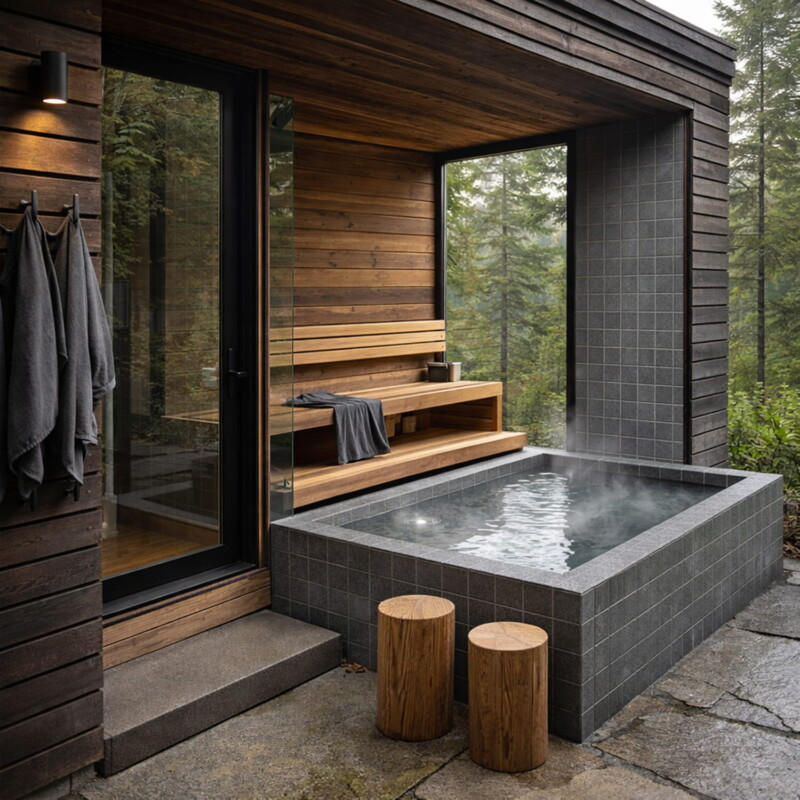Textured tile for luxury outdoor sauna and spa flooring by Country Floors