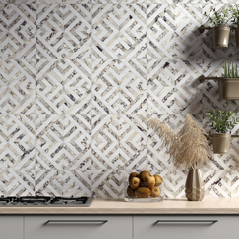 فسيفساء رخامية مصقولة من كالاكاتا بيكاسو، سنو وايت، مقاس 14 5/16×14 5/16 (MS02569)
